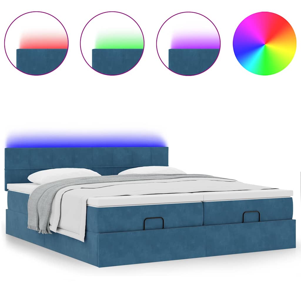 Estrutura cama otomana colchões 180x200 cm veludo azul escuro