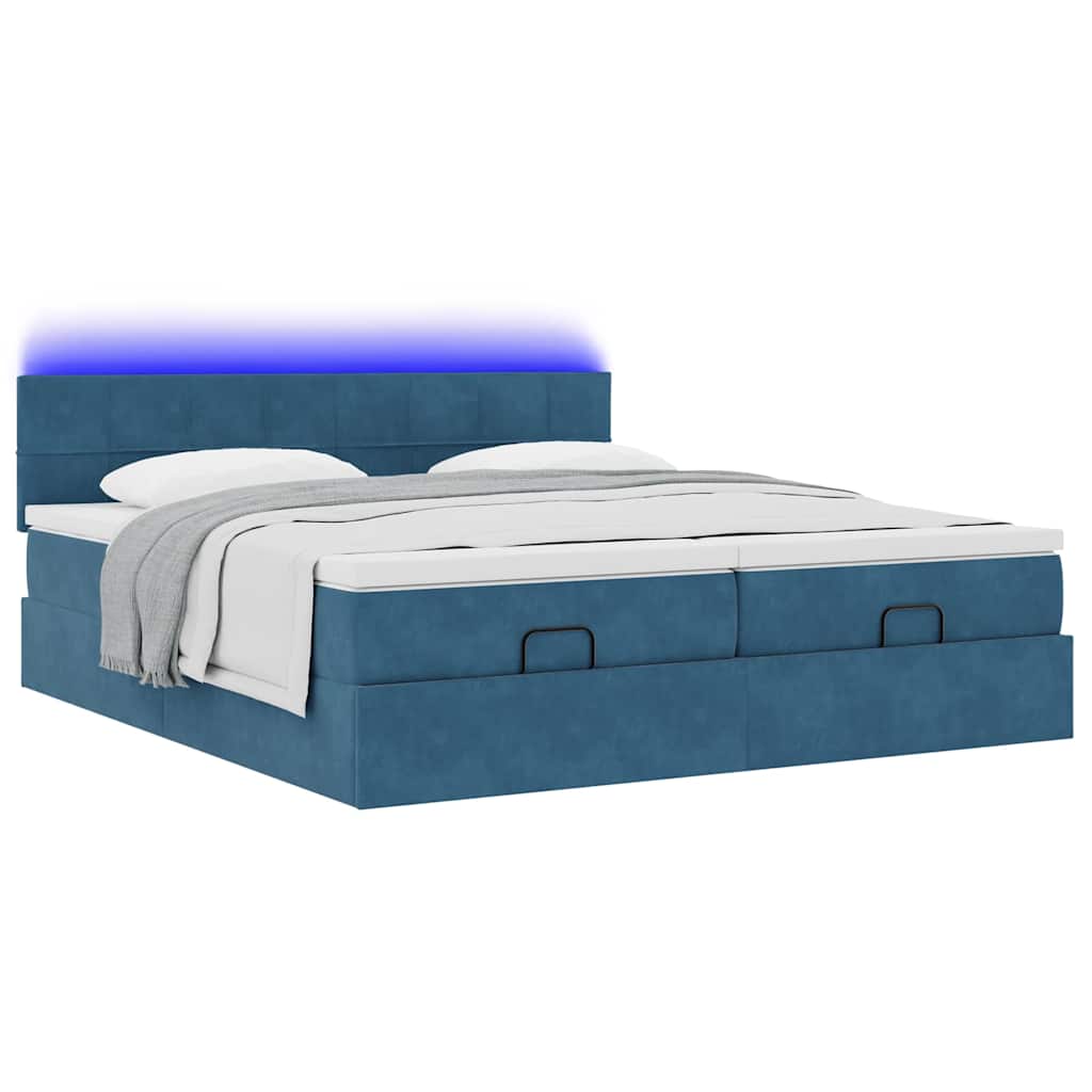 Estrutura cama otomana colchões 180x200 cm veludo azul escuro