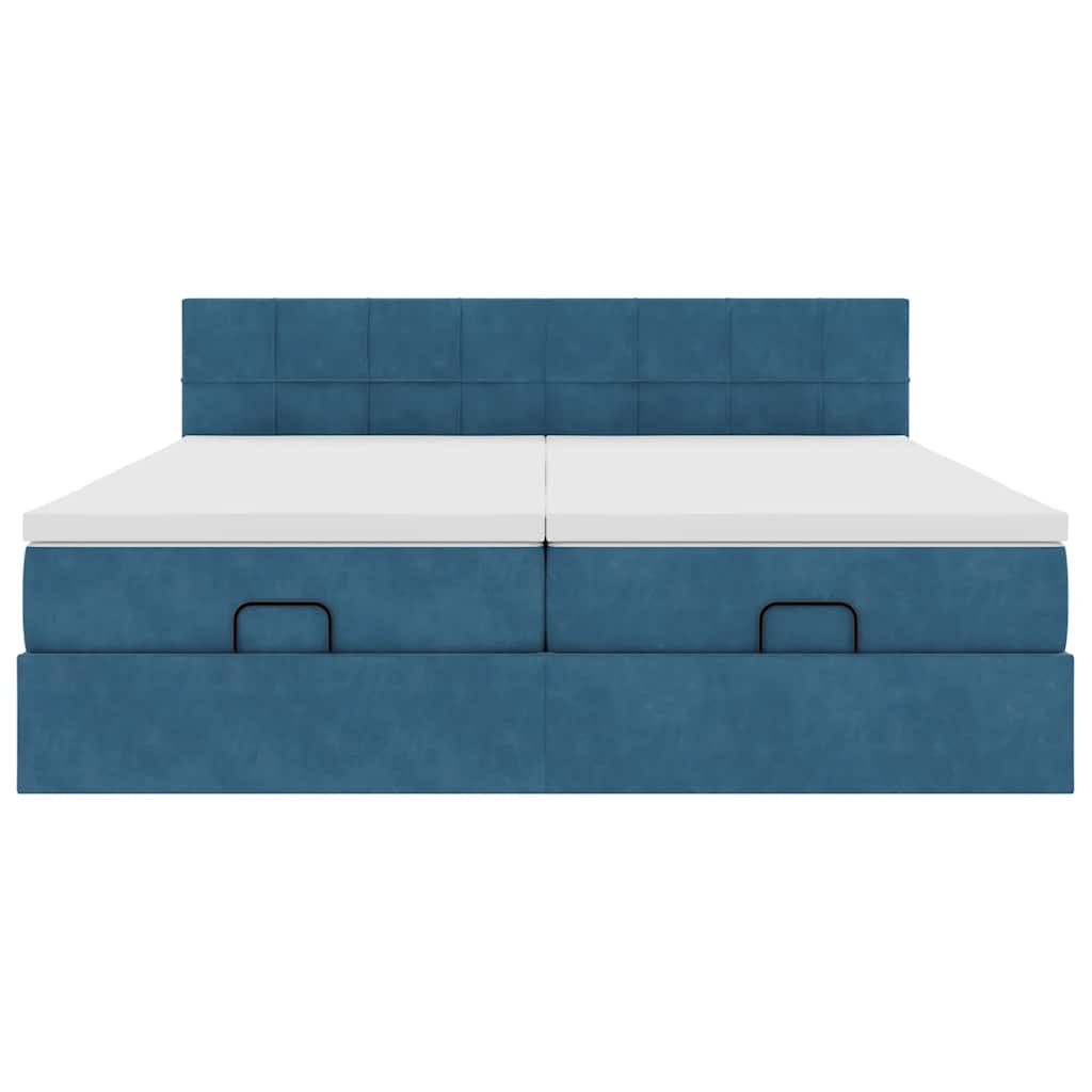 Estrutura cama otomana colchões 180x200 cm veludo azul escuro