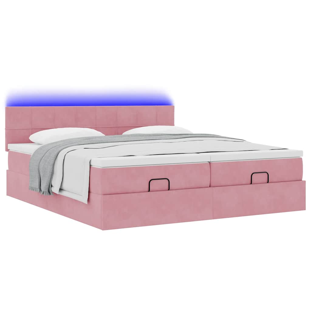 Estrutura de cama otomana com colchões 180x200 cm veludo rosa