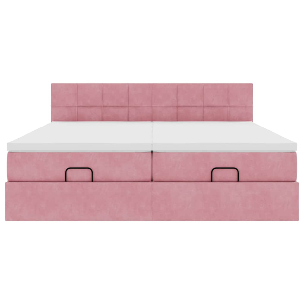 Estrutura de cama otomana com colchões 180x200 cm veludo rosa