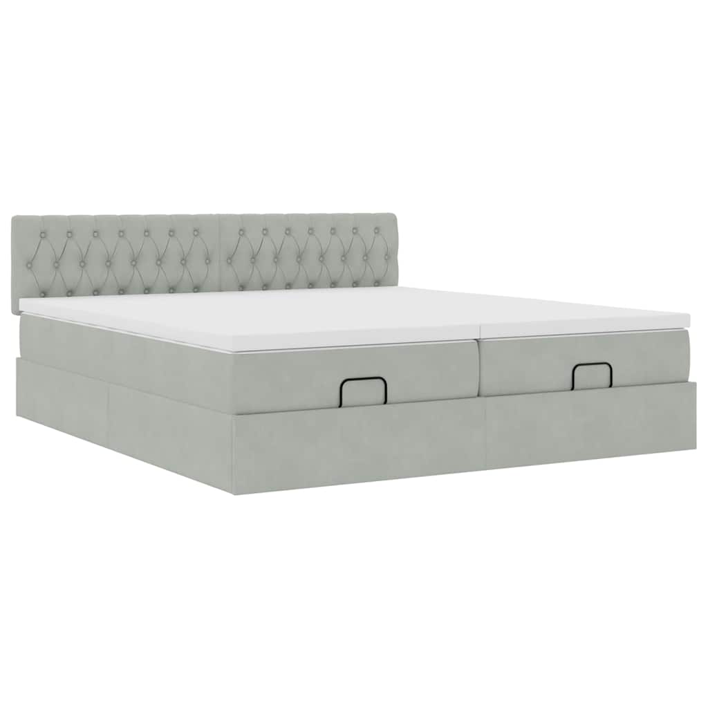 Estrutura cama otomana colchões 180x200cm veludo cinzento claro