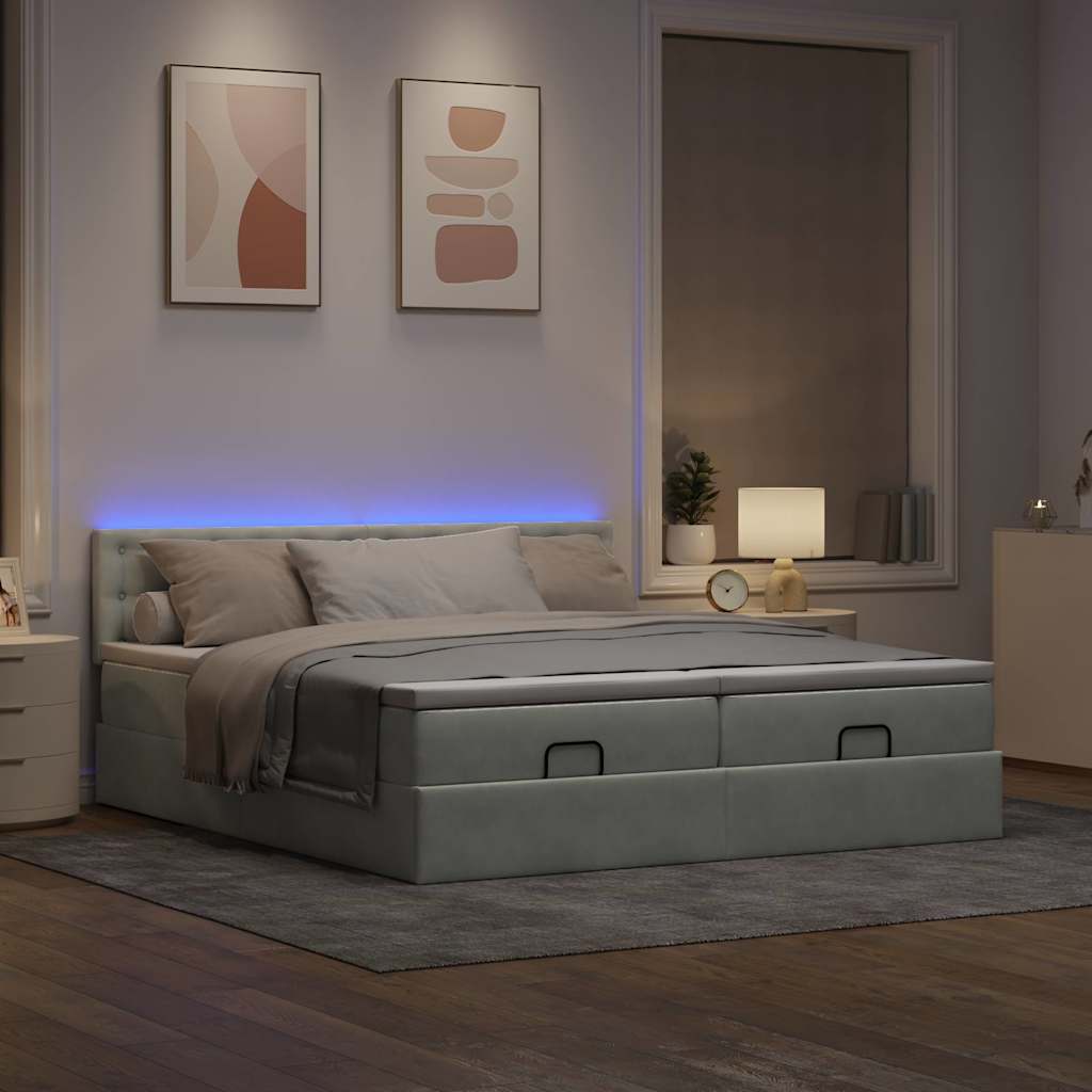 Estrutura cama otomana colchões 180x200cm veludo cinzento claro