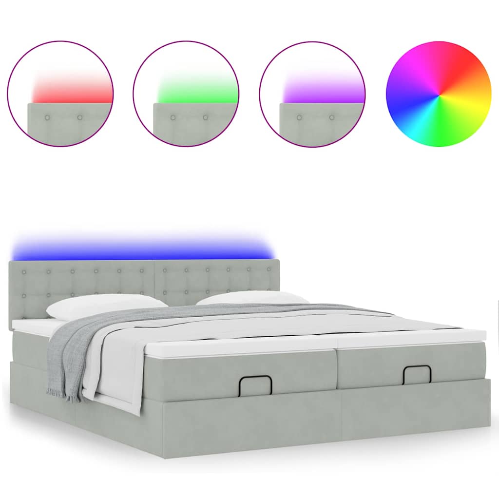 Estrutura cama otomana colchões 180x200cm veludo cinzento claro