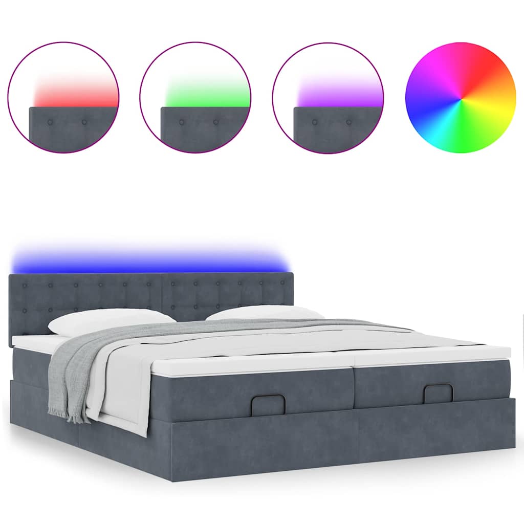 Estrutura cama otomana colchões 180x200 cm cinzento escuro