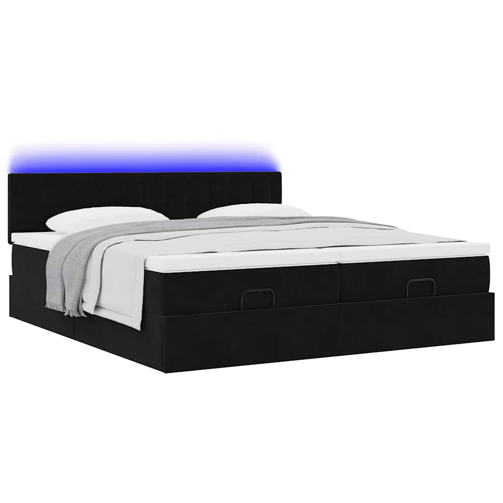 Estrutura de cama otomana com colchões 180x200cm veludo preto