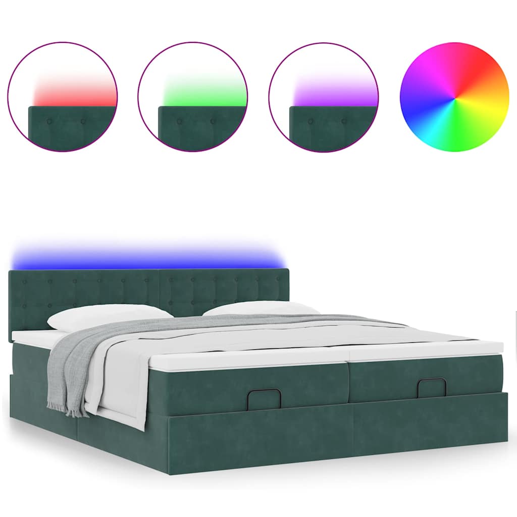 Estrutura de cama otomana com colchão verde escuro veludo