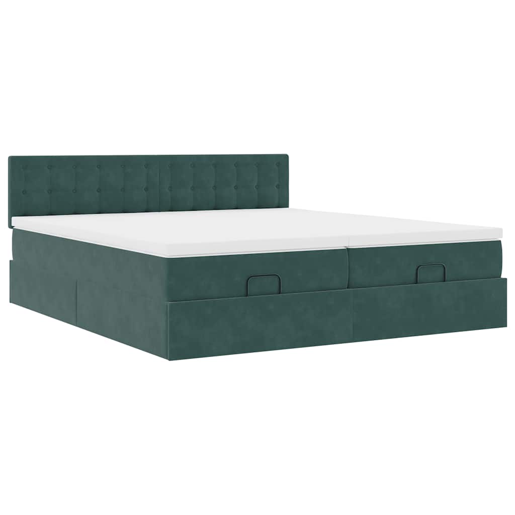 Estrutura de cama otomana com colchão verde escuro veludo