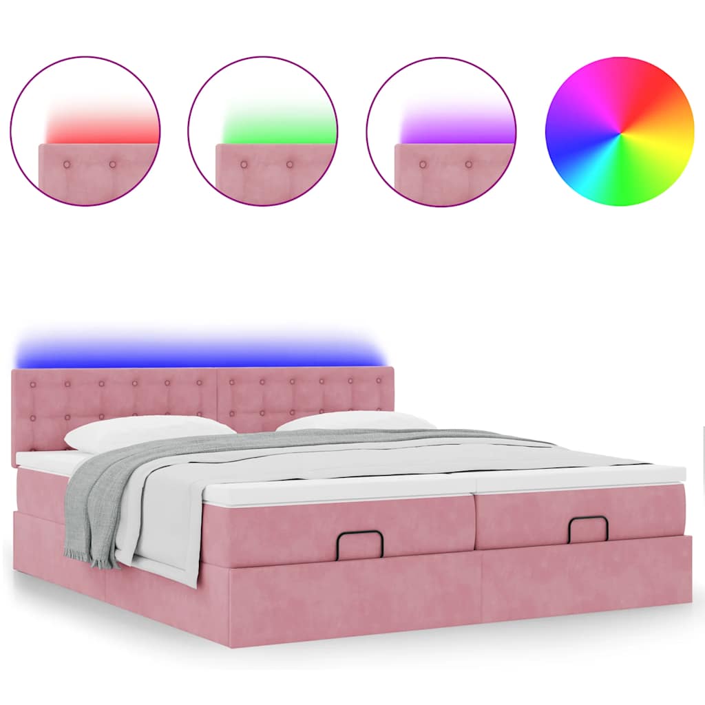 Estrutura de cama otomana com colchões 180x200 cm veludo rosa