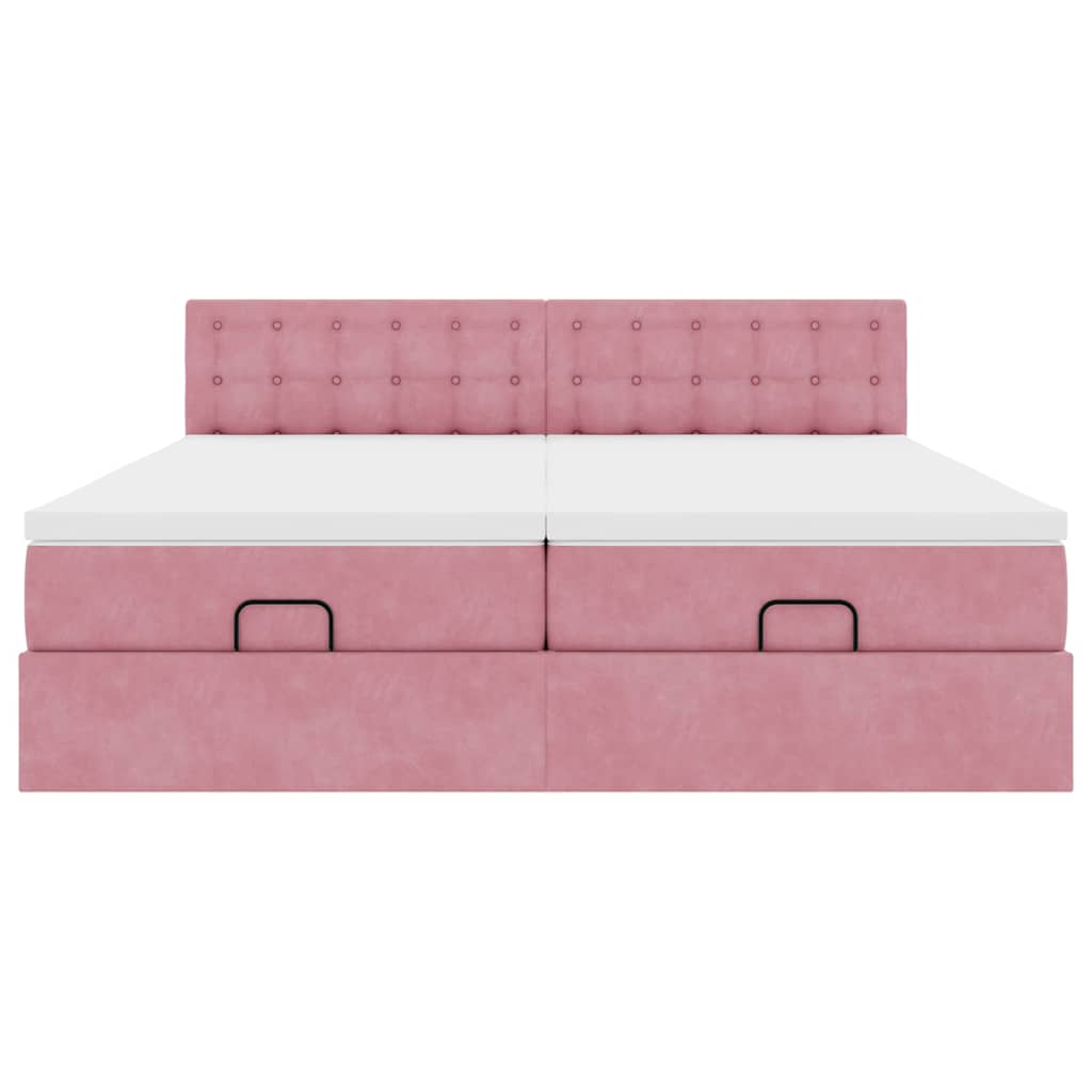 Estrutura de cama otomana com colchões 180x200 cm veludo rosa