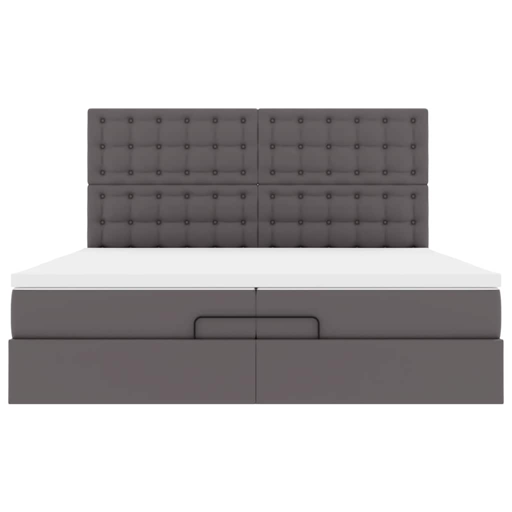 Estrutura de cama otomana com colchão cinza couro falso