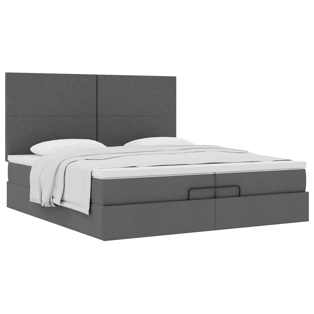 Estrutura de cama otomana com colchões tecido cinzento escuro
