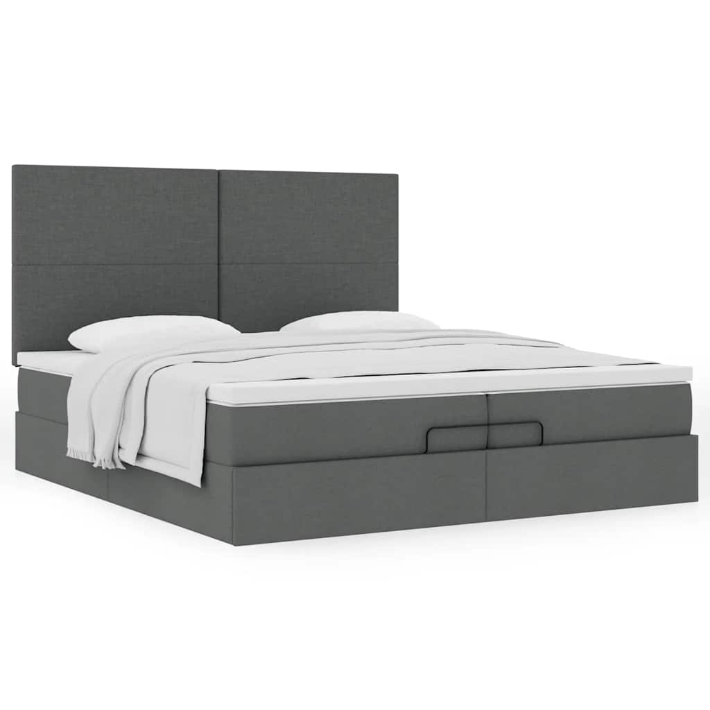 Estrutura de cama otomana com colchões tecido cinzento escuro