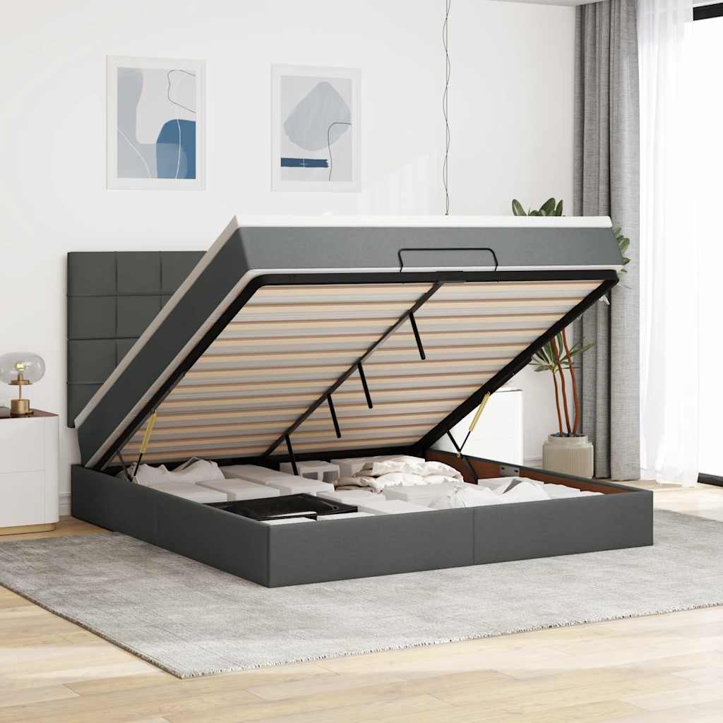 Estrutura de cama otomana com colchão 180x200cm cinzento escuro
