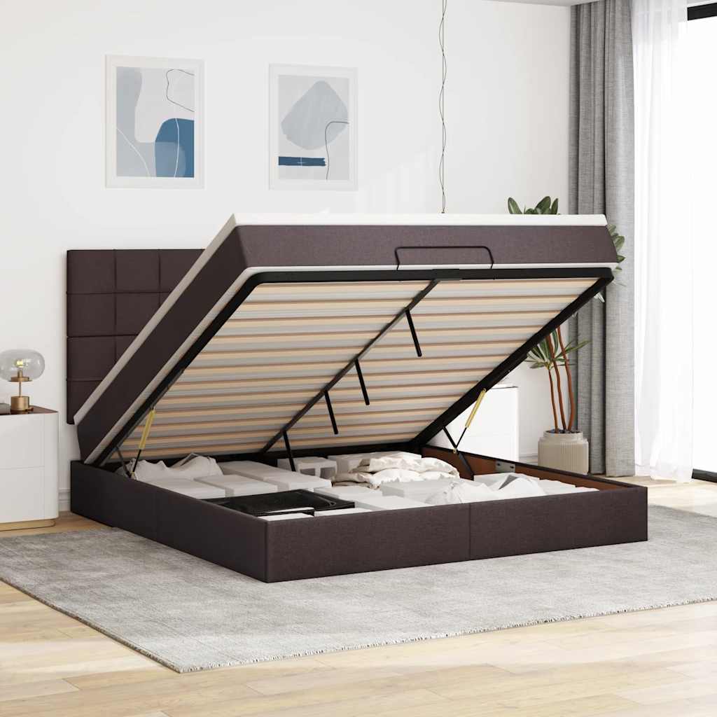 Estrutura de cama otomana com colchão 180x200cm castanho escuro
