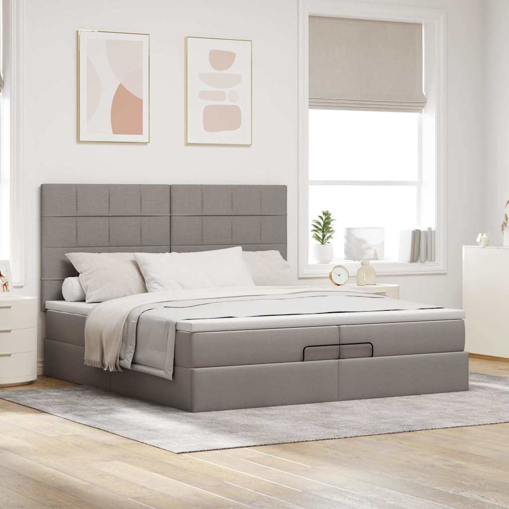 Estrutura cama otomana com colchões tecido cinzento 200x200cm