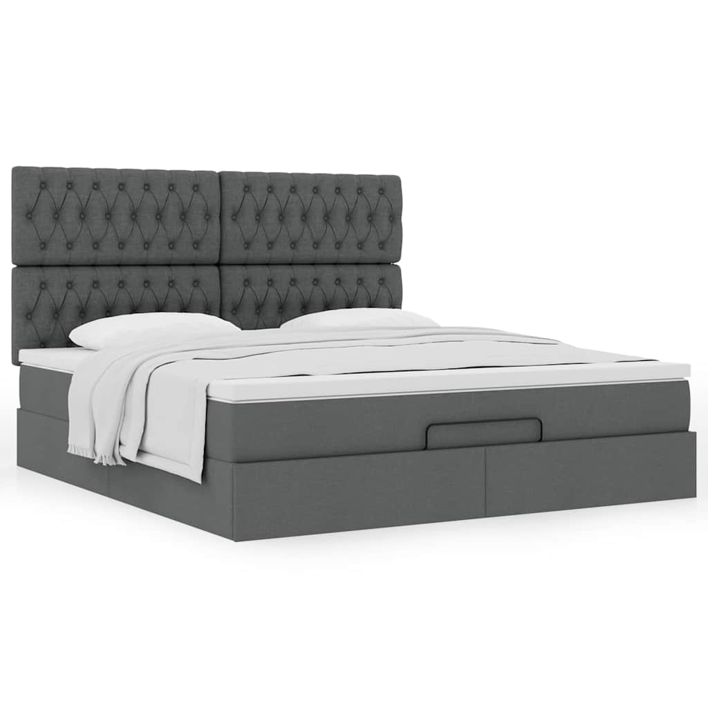 Estrutura de cama otomana com colchão tecido cinzento escuro