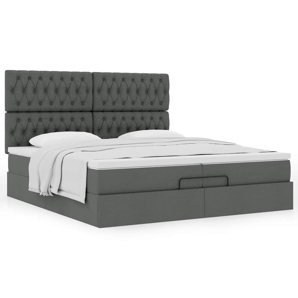 Estrutura de cama otomana com colchões tecido cinzento escuro
