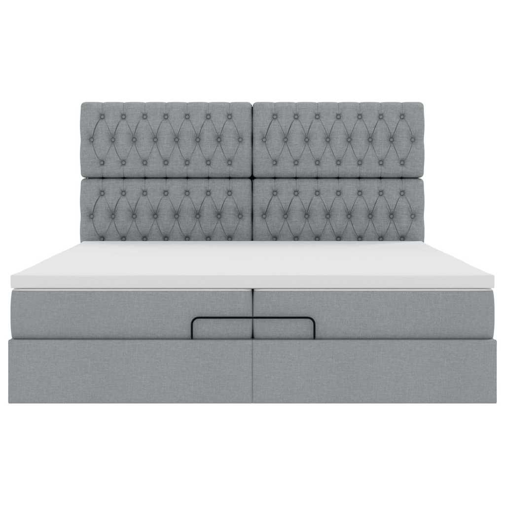 Estrutura de cama otomana com colchões tecido cinzento escuro