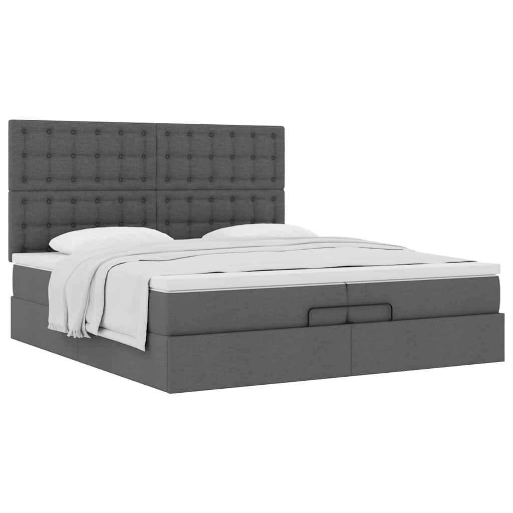 Estrutura de cama otomana com colchões tecido cinzento escuro