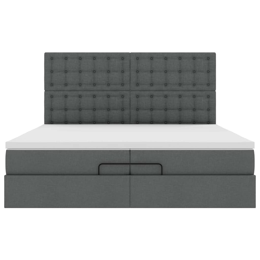 Estrutura de cama otomana com colchões tecido cinzento escuro
