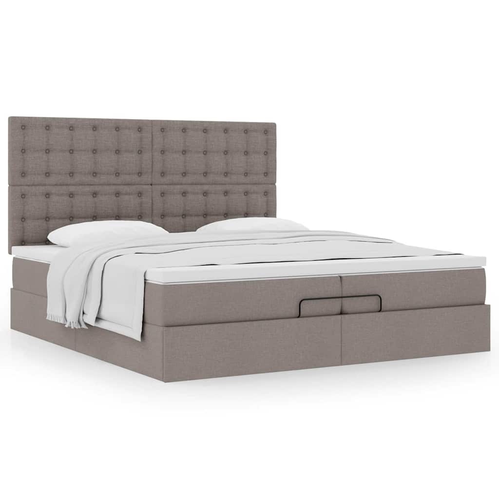 Estrutura cama otomana com colchões tecido cinzento 200x200cm