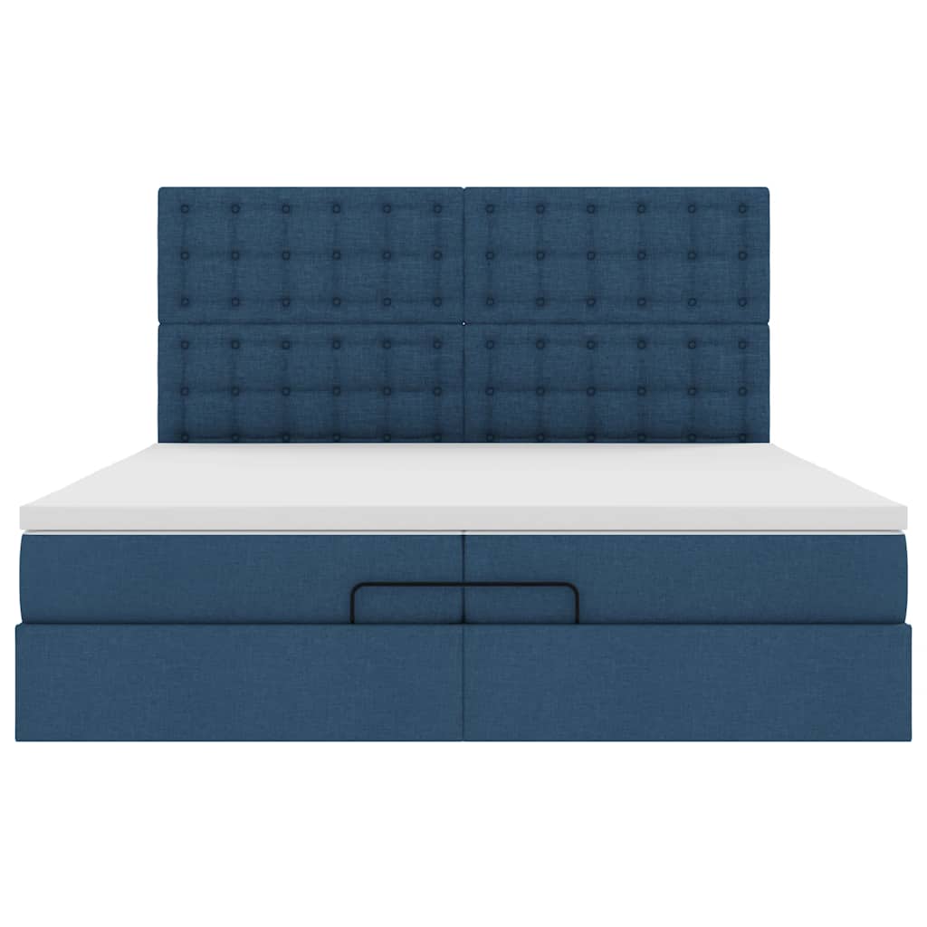 Estrutura de cama otomana com colchões 200x200cm tecido azul