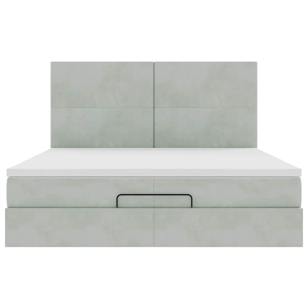 Estrutura cama otomana colchões 200x200cm veludo cinzento claro