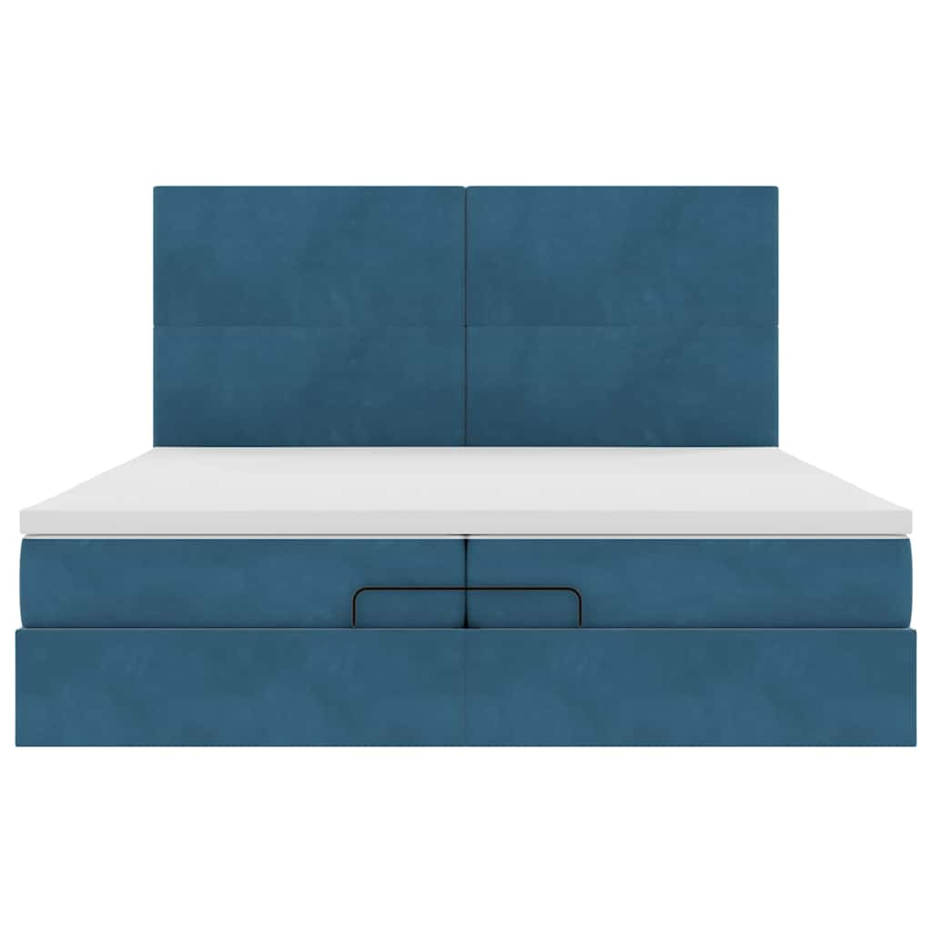 Estrutura de cama otomana com colchão azul escuro Veludo