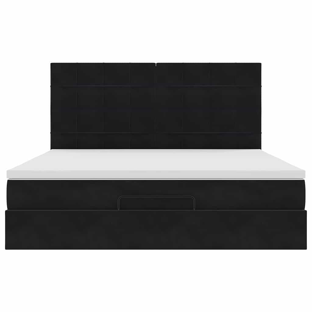 Estrutura de cama otomana com colchões 180x200cm veludo preto