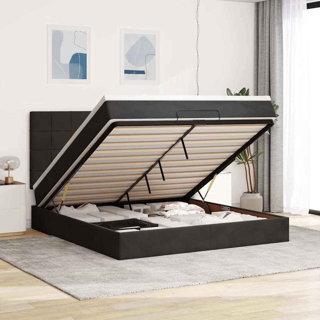 Estrutura de cama otomana com colchões 180x200cm veludo preto