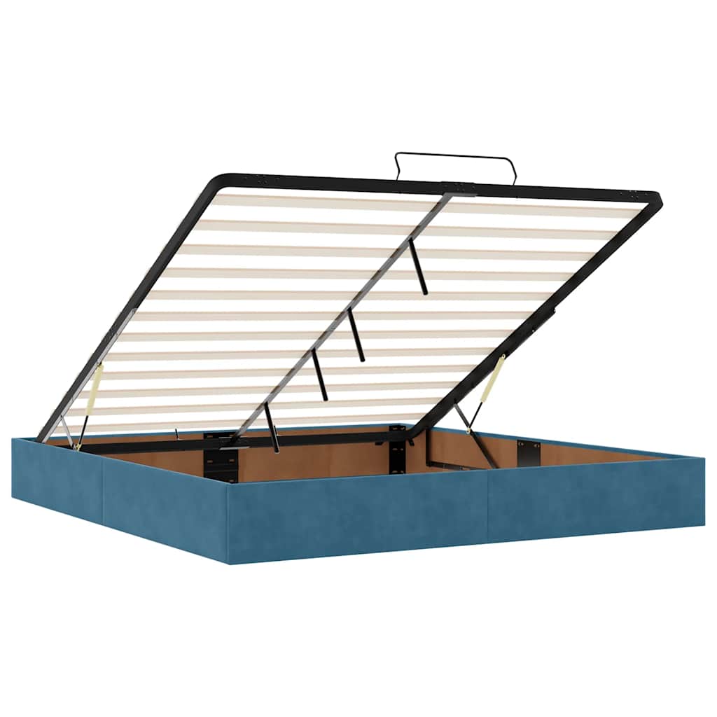 Estrutura cama otomana colchões 180x200 cm veludo azul escuro