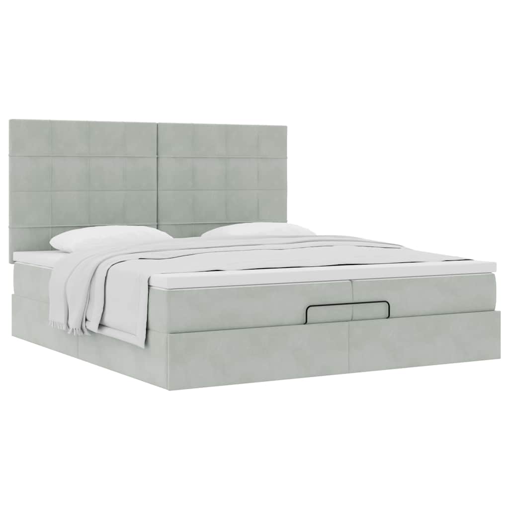 Estrutura cama otomana colchões 200x200cm veludo cinzento claro