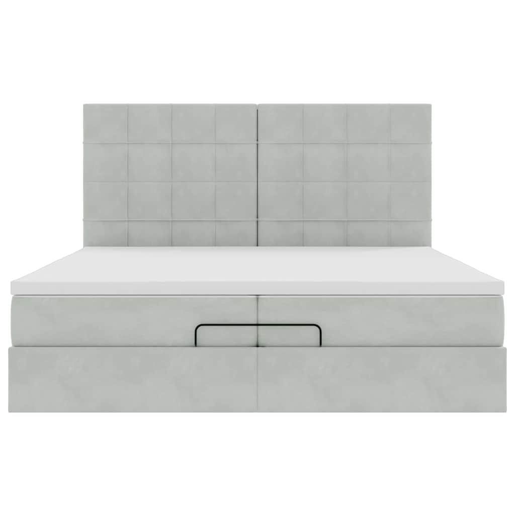 Estrutura cama otomana colchões 200x200cm veludo cinzento claro