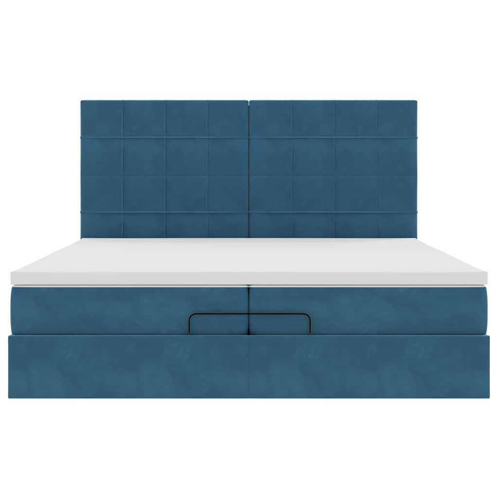 Estrutura de cama otomana com colchão azul escuro Veludo