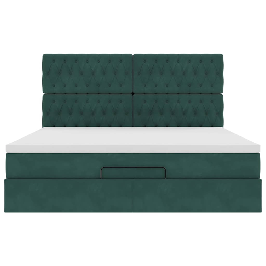 Estrutura de cama otomana com colchão verde escuro veludo