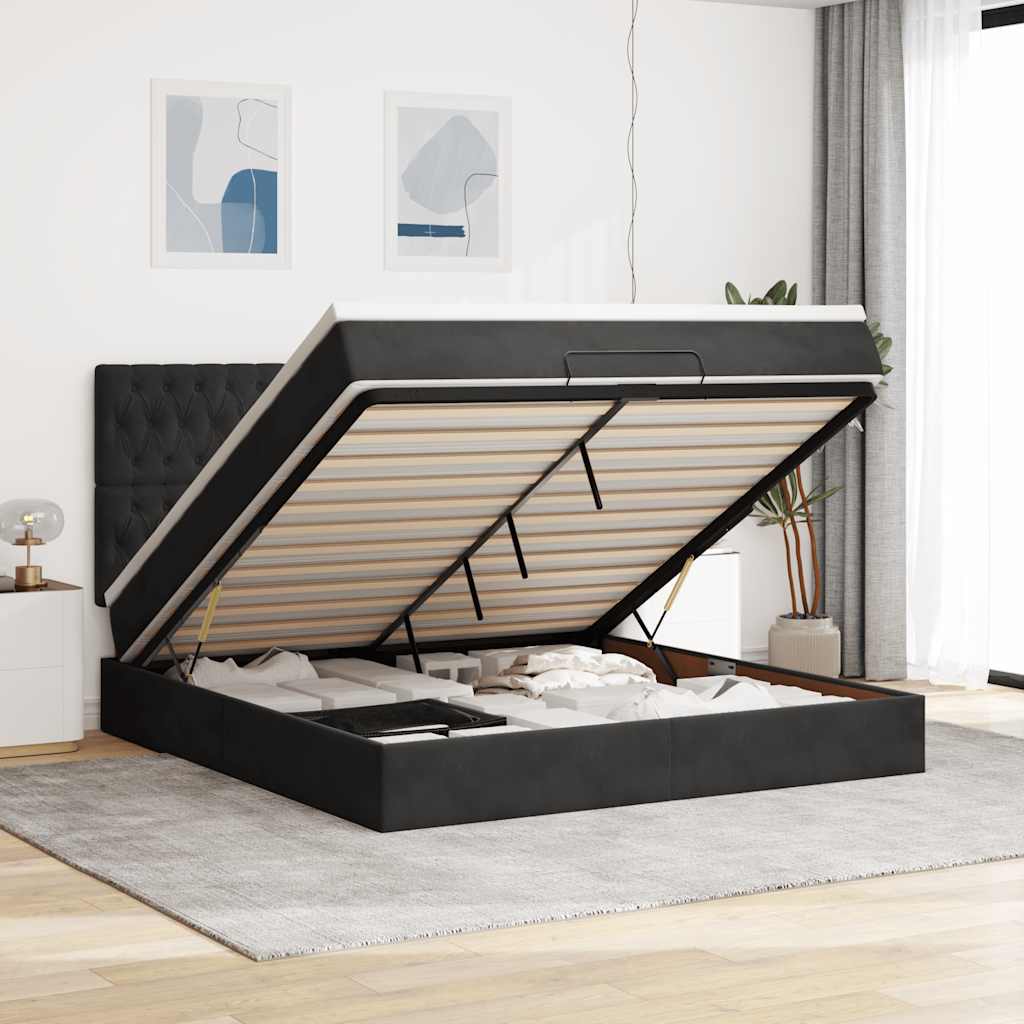 Estrutura de cama otomana com colchões 180x200cm veludo preto