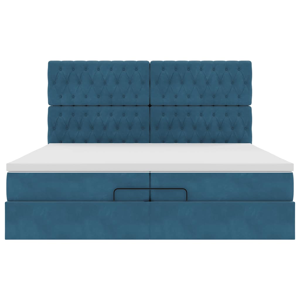 Estrutura de cama otomana com colchão azul escuro Veludo