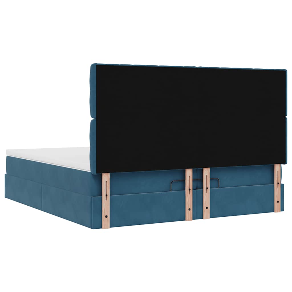Estrutura de cama otomana com colchão azul escuro Veludo