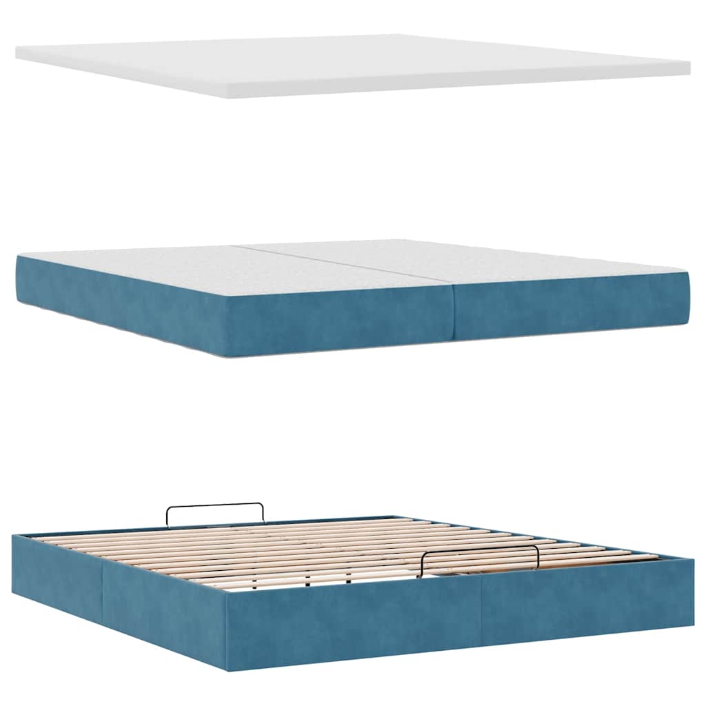 Estrutura de cama otomana com colchão azul escuro Veludo