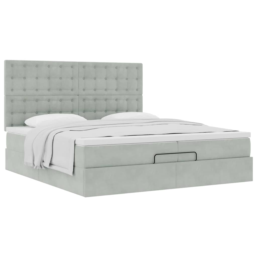 Estrutura cama otomana colchões 200x200cm veludo cinzento claro