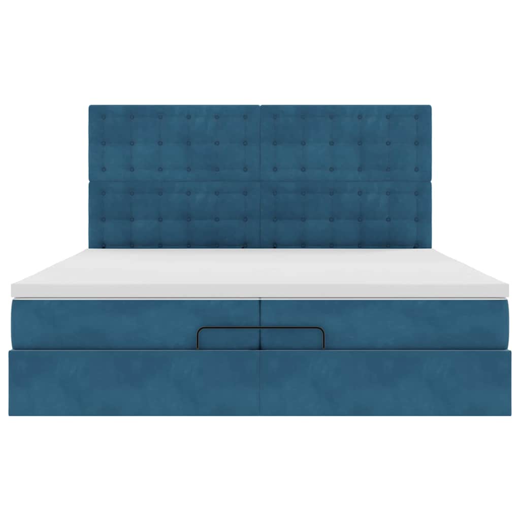 Estrutura de cama otomana com colchão azul escuro Veludo