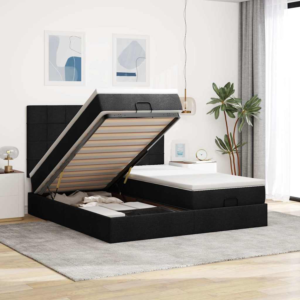 63 / 5,000 Estrutura de cama otomana com colchões tecido preto
