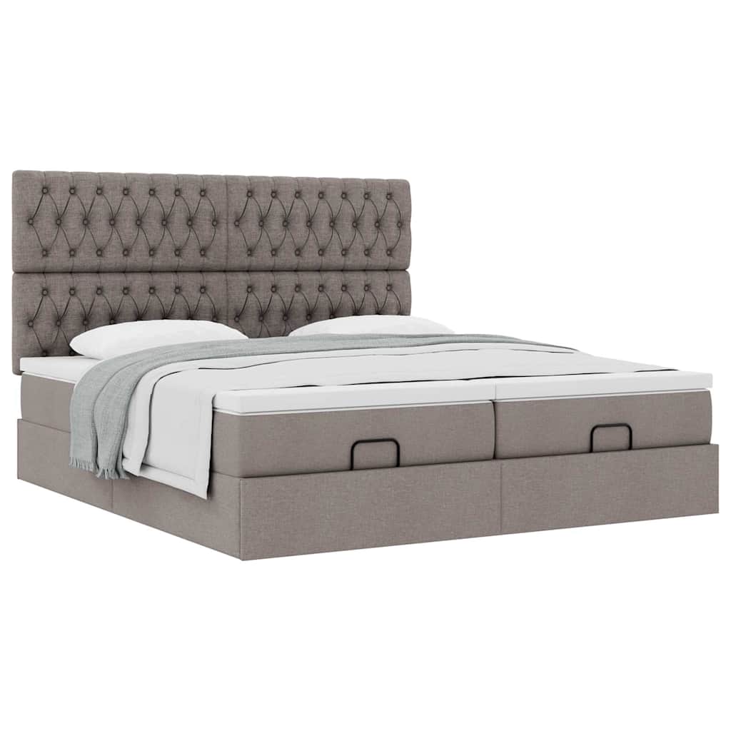 Estrutura cama otomana com colchões tecido cinzento 200x200cm