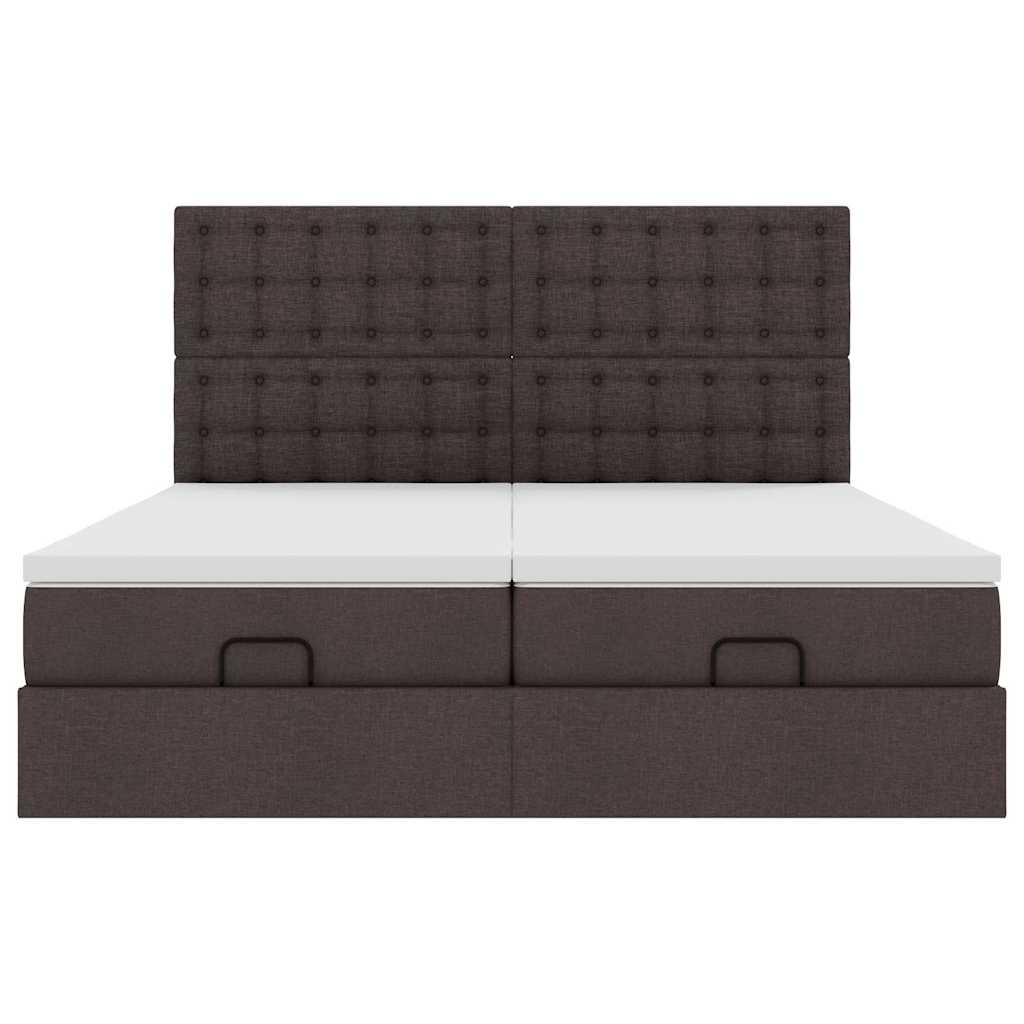Estrutura de cama otomana com colchões tecido castanho escuro
