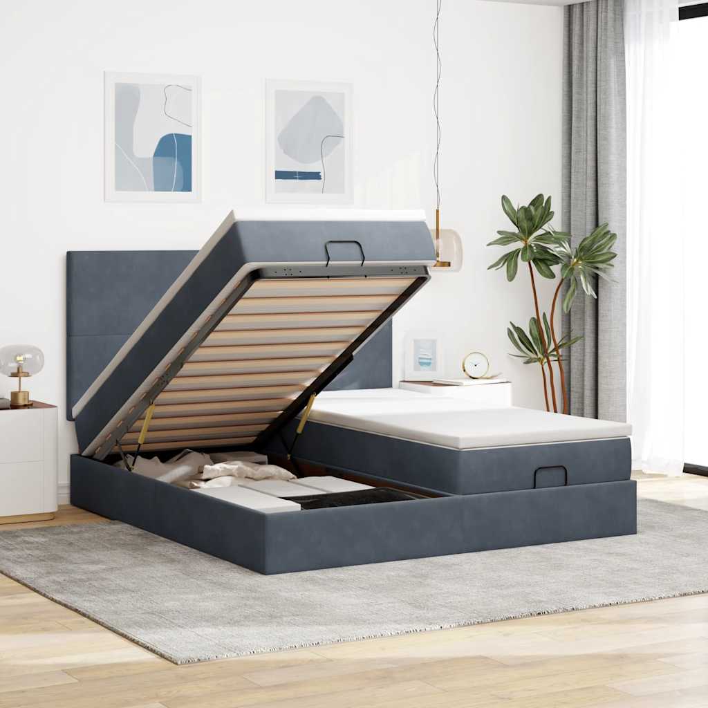 Estrutura cama otomana colchões 160x200 cm cinzento escuro