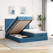Estrutura cama otomana colchões 180x200 cm veludo azul escuro