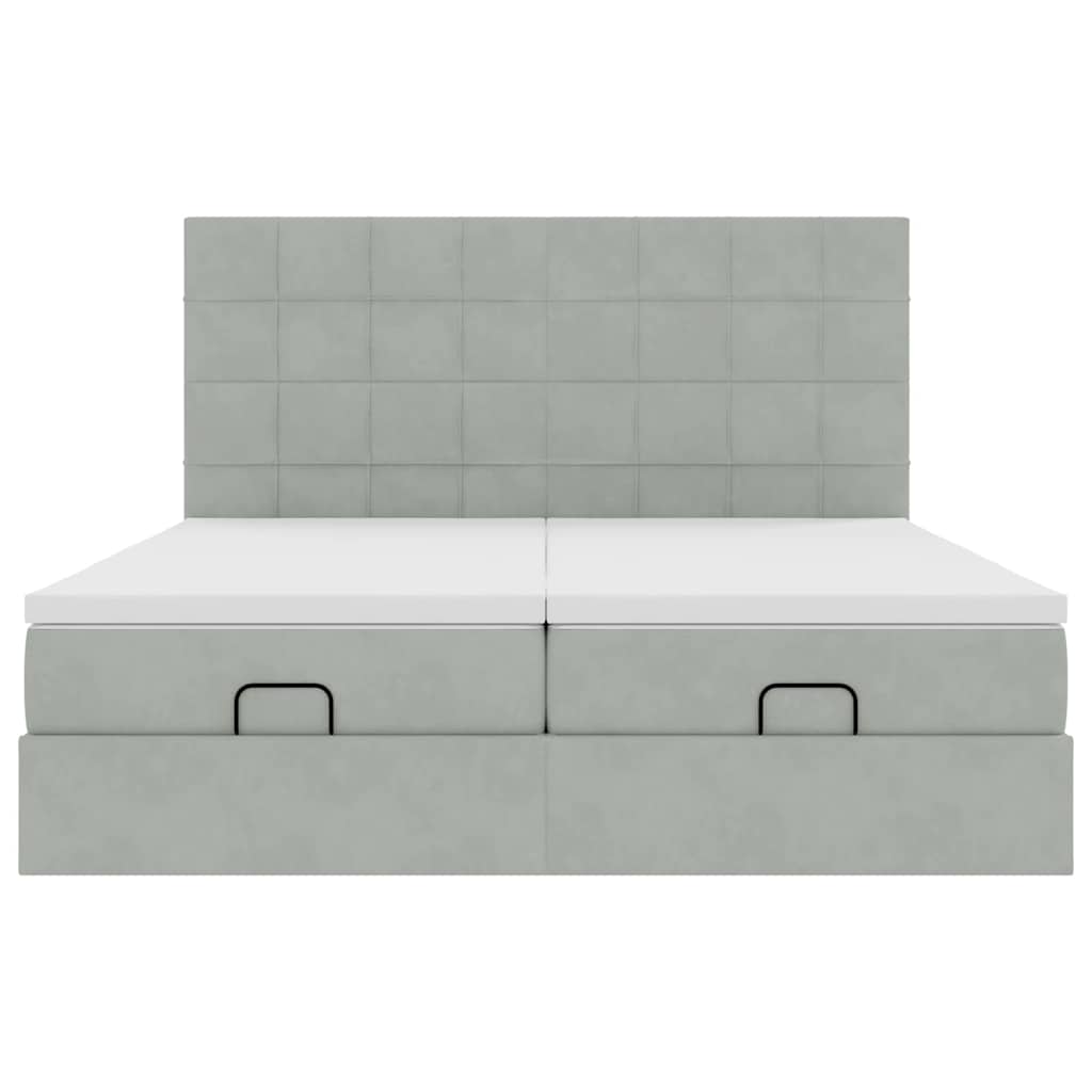 Estrutura cama otomana colchões 180x200cm veludo cinzento claro