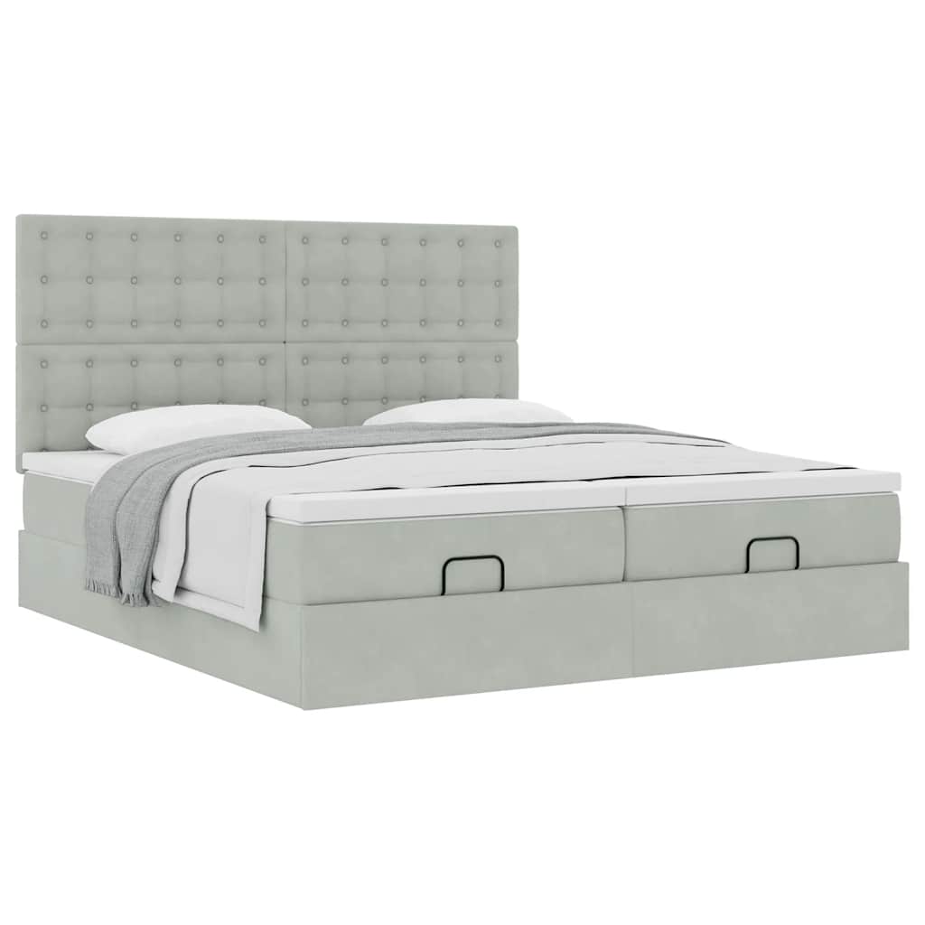 Estrutura cama otomana colchões 180x200cm veludo cinzento claro