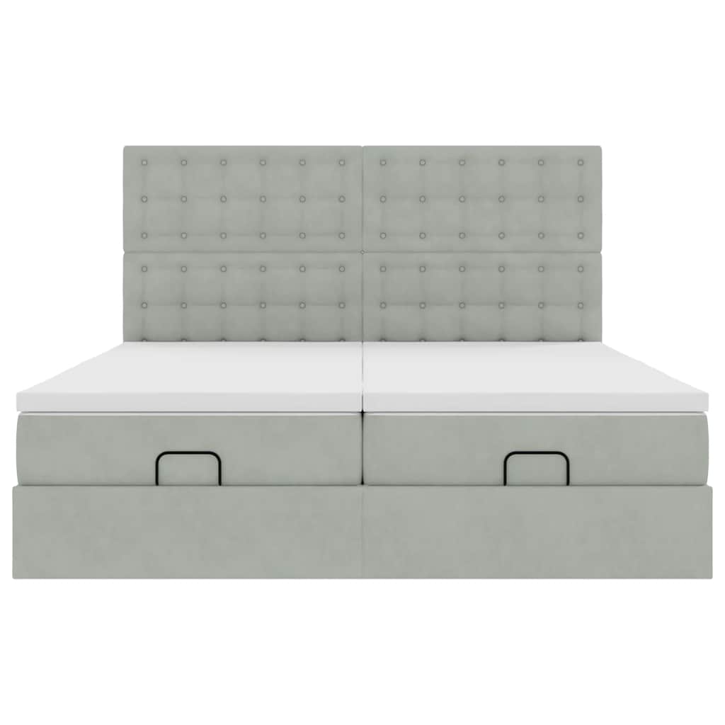 Estrutura cama otomana colchões 180x200cm veludo cinzento claro
